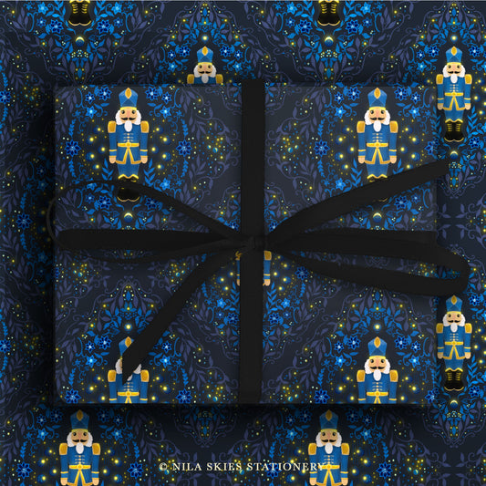 Dark Blue Nutcracker Holiday Wrapping Paper