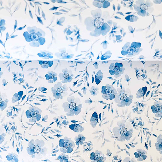 Blue Floral Wrapping Paper Sheet