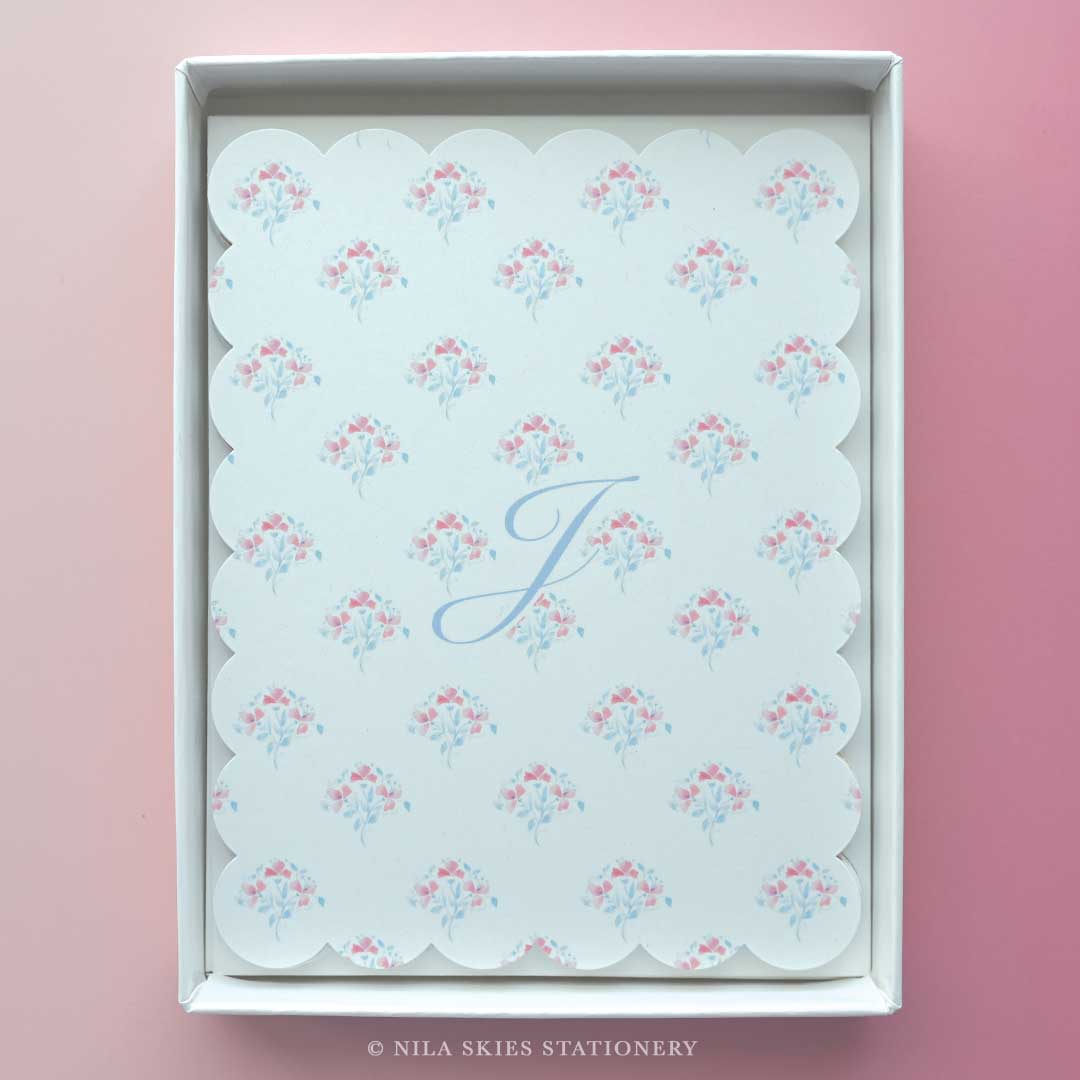 Personalizable Soft Floral Scalloped Notecards - Set of 10