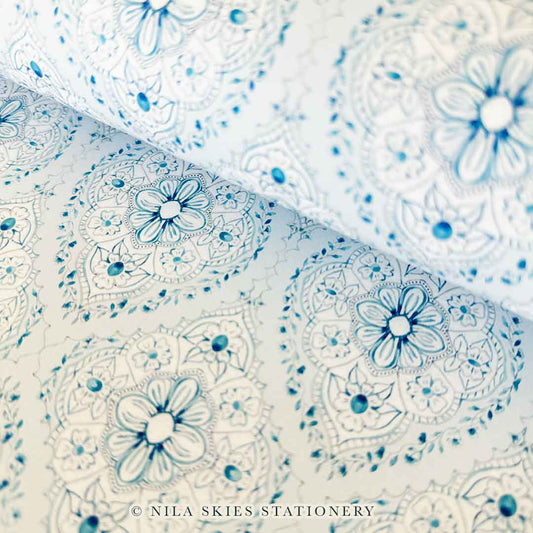 Blue Damask Wrapping Paper Sheet