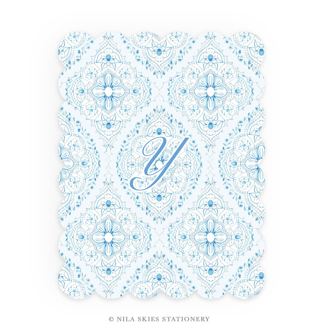 Personalizable Damask Scalloped Notecards - Set of 10