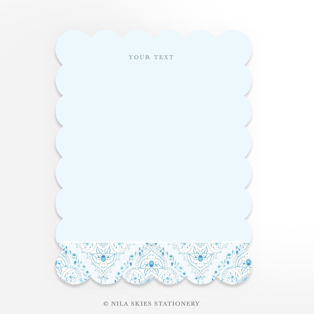 Personalizable Damask Scalloped Notecards - Set of 10