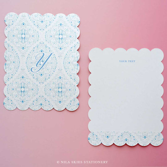 Personalizable Damask Scalloped Notecards - Set of 10