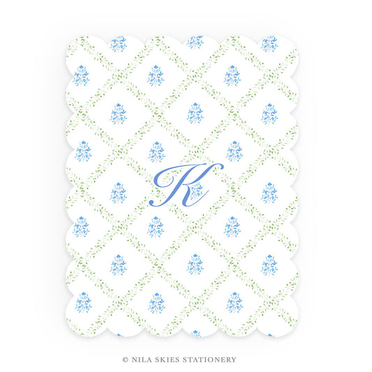 Personalizable Diamond Floral Scalloped Notecards - Set of 10