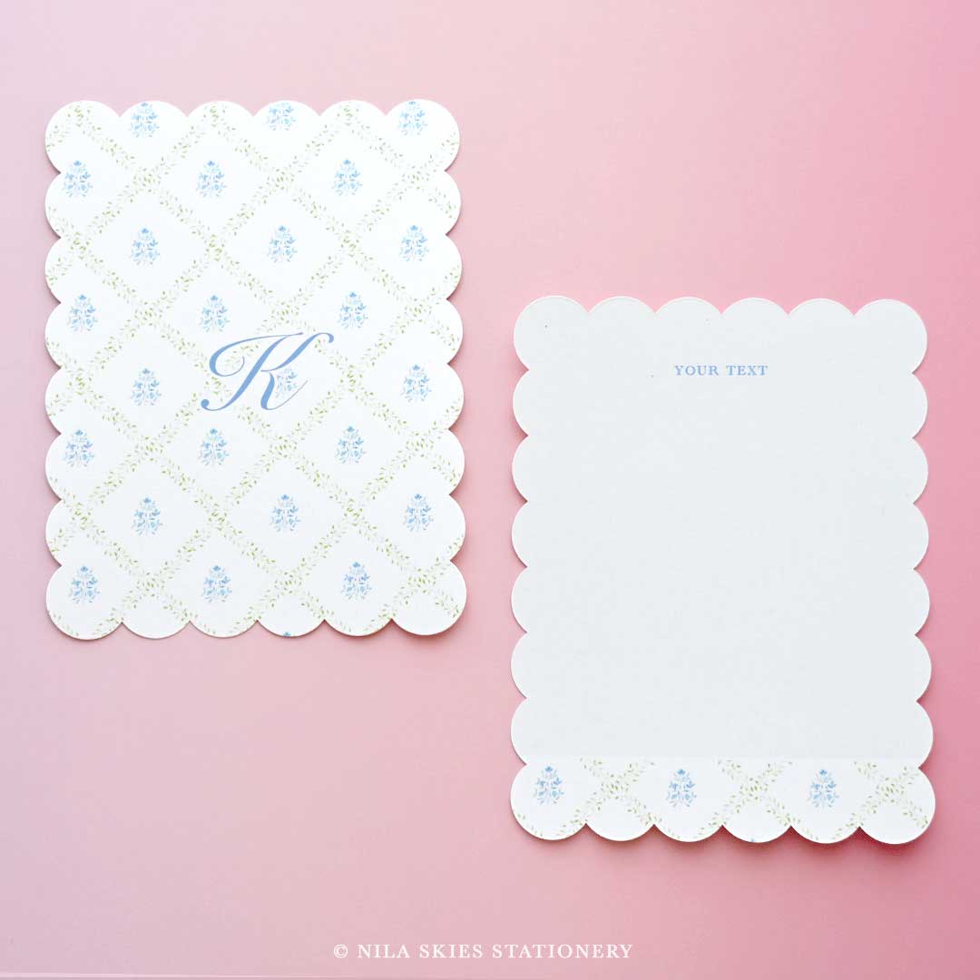 Personalizable Diamond Floral Scalloped Notecards - Set of 10