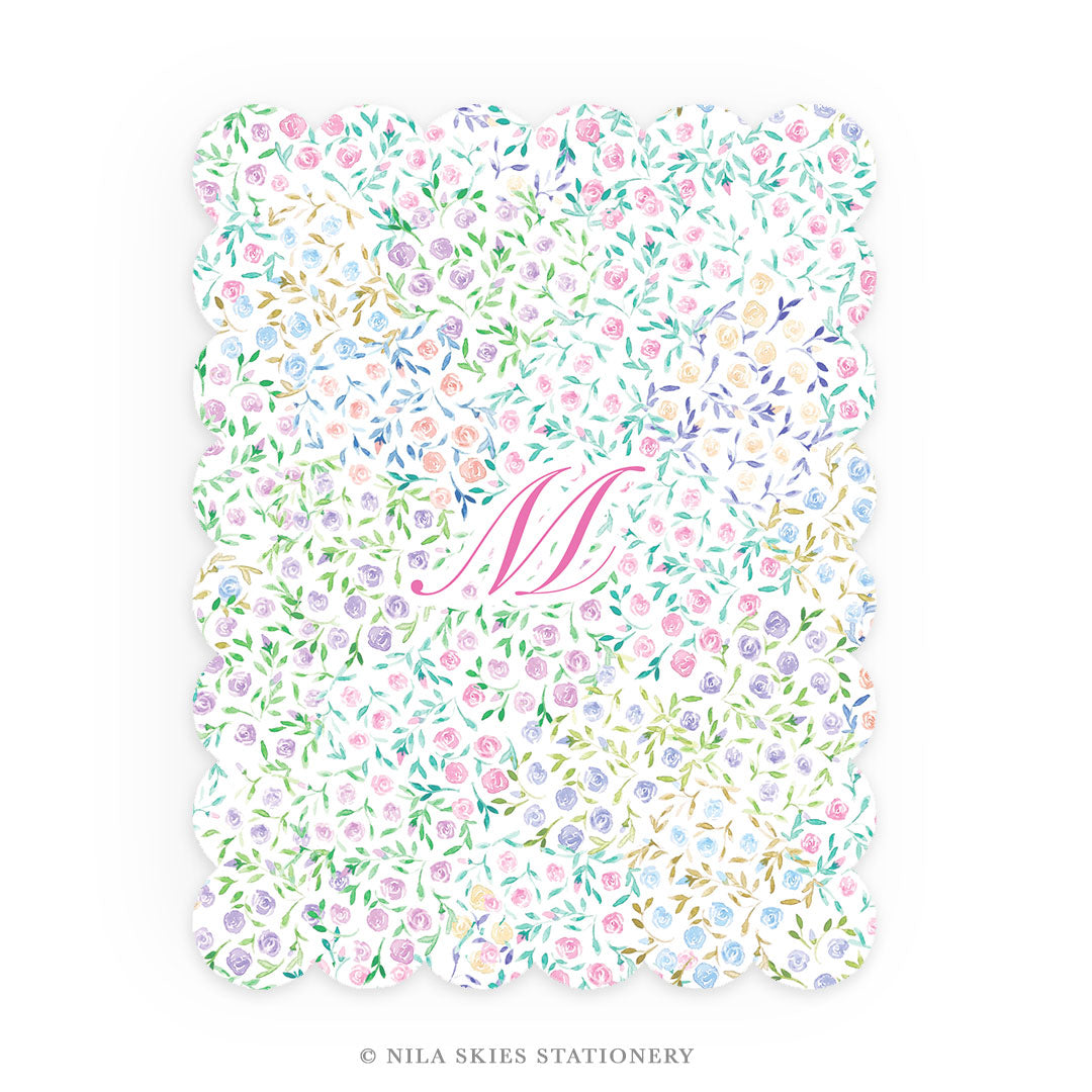 Personalizable Multicolor Floral Scalloped Notecards - Set of 10