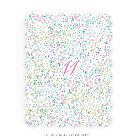 Personalizable Multicolor Floral Scalloped Notecards - Set of 10