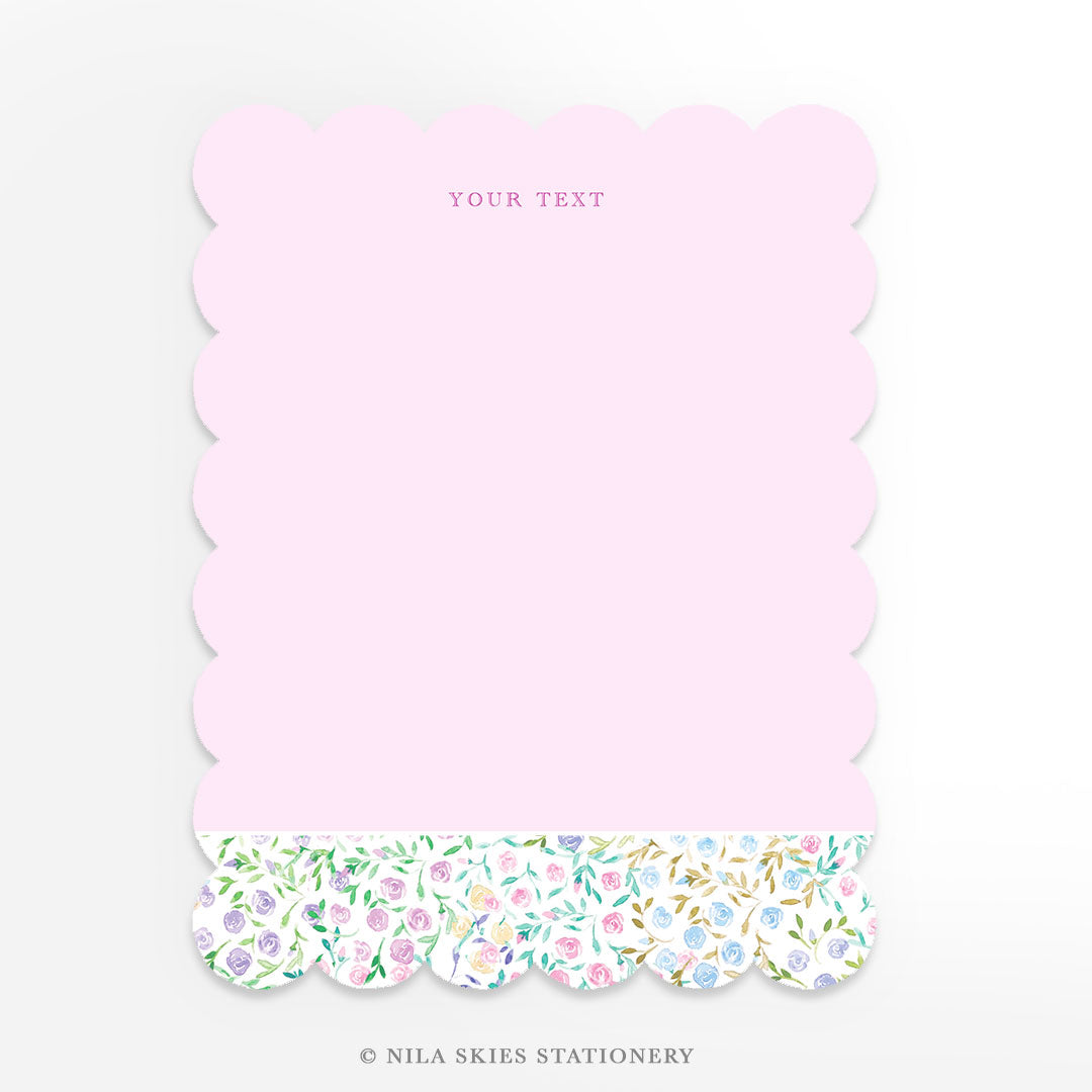 Personalizable Multicolor Floral Scalloped Notecards - Set of 10