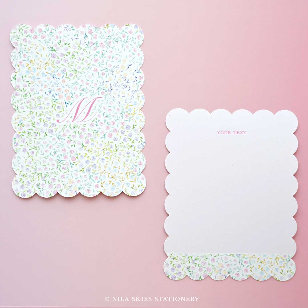 Personalizable Multicolor Floral Scalloped Notecards - Set of 10