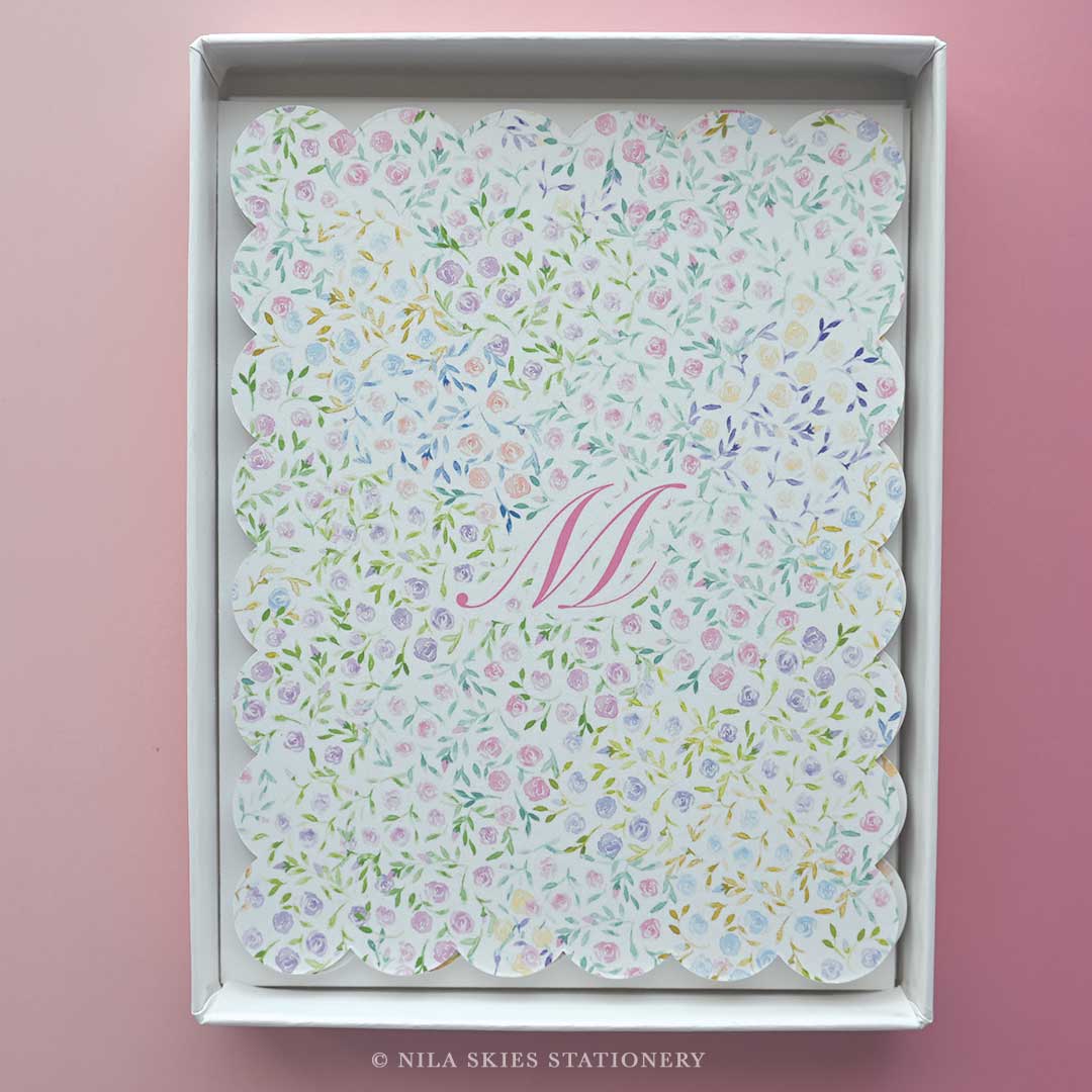 Personalizable Multicolor Floral Scalloped Notecards - Set of 10