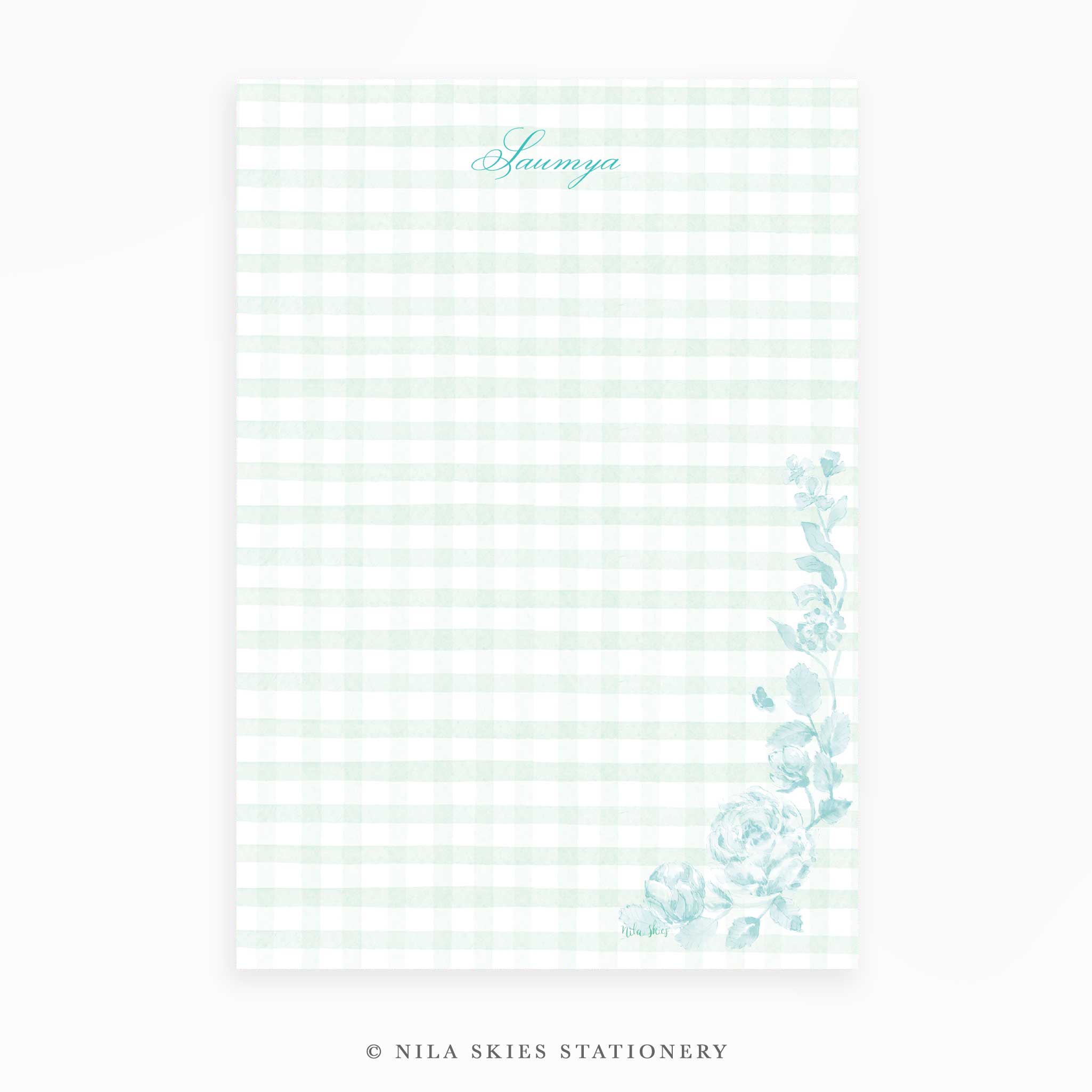 Personalizable Green Plaid Notepad – Nila Skies Stationery