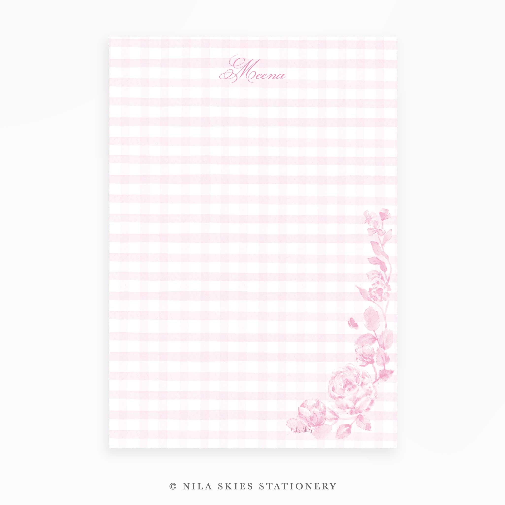 Personalizable Pink Plaid Notepad – Nila Skies Stationery