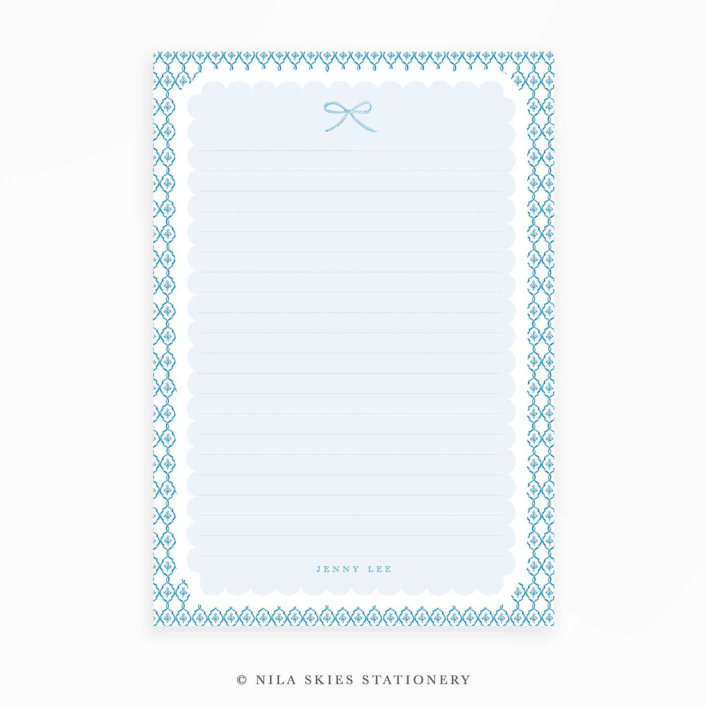 Personalizable Blue Bow Quatrefoil Notepad