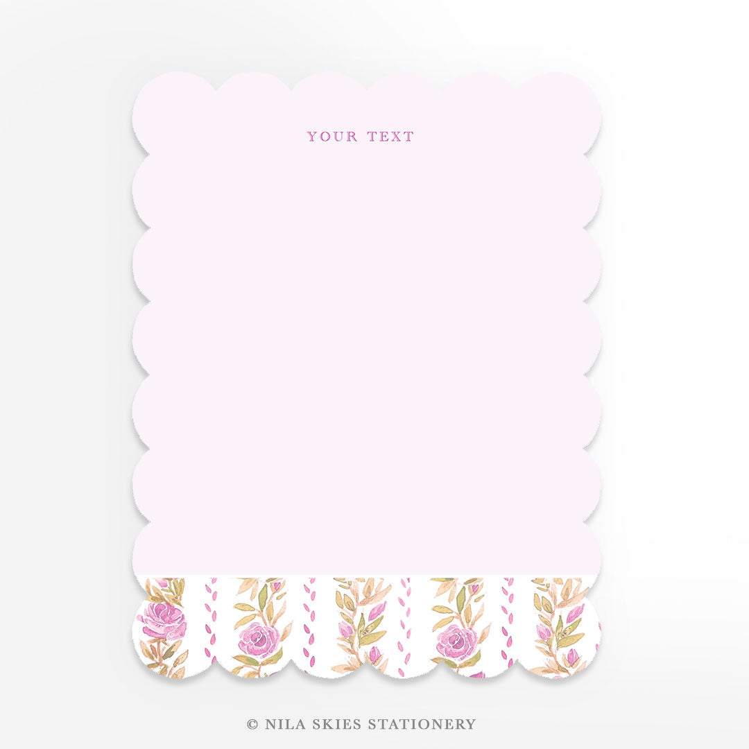 Personalizable Floral Stripe Scalloped Notecards - Set of 10