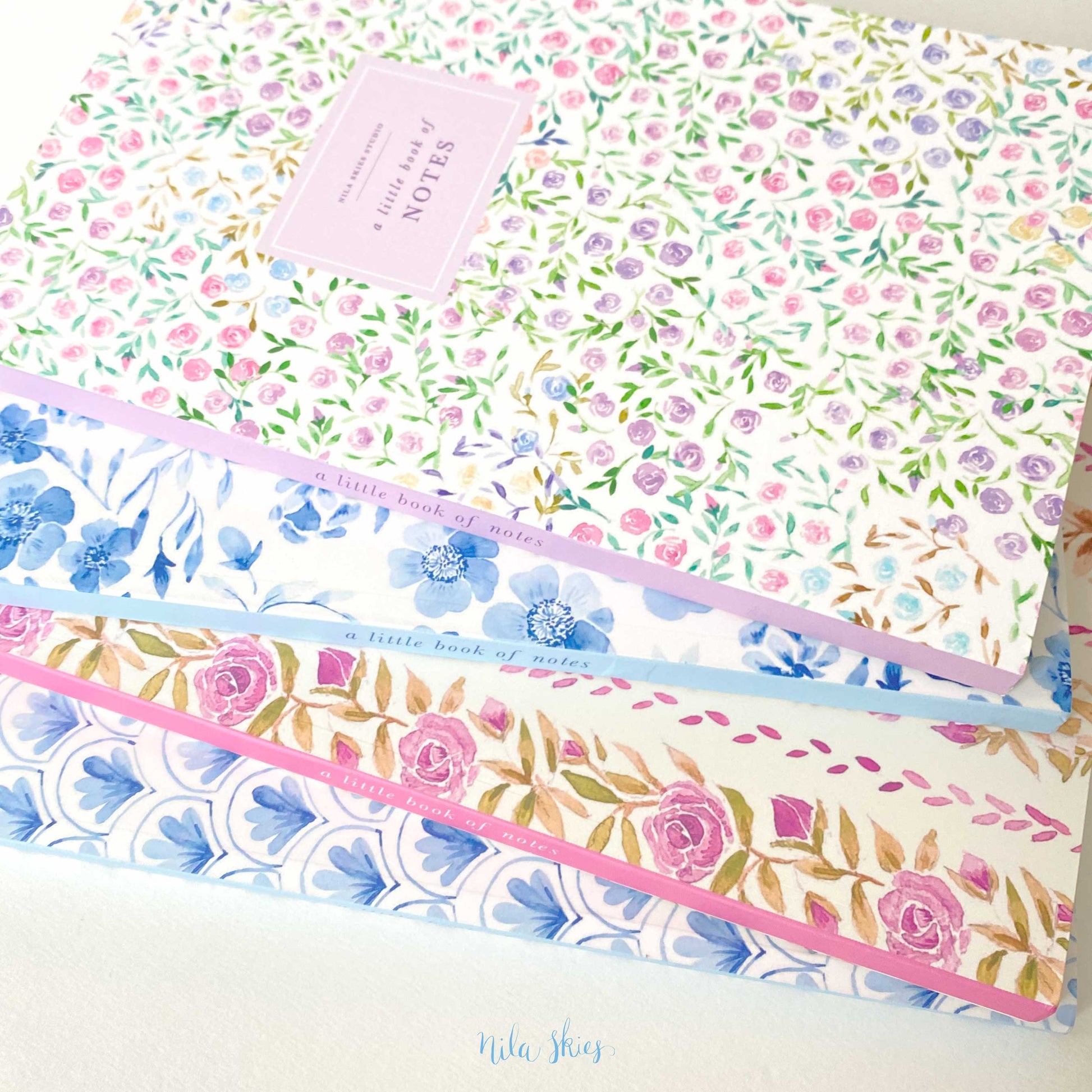  Watercolor Blue Floral Notepad Set, Floral Stationary