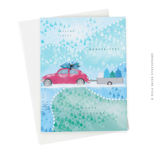 Red Car Christmas Tree Card