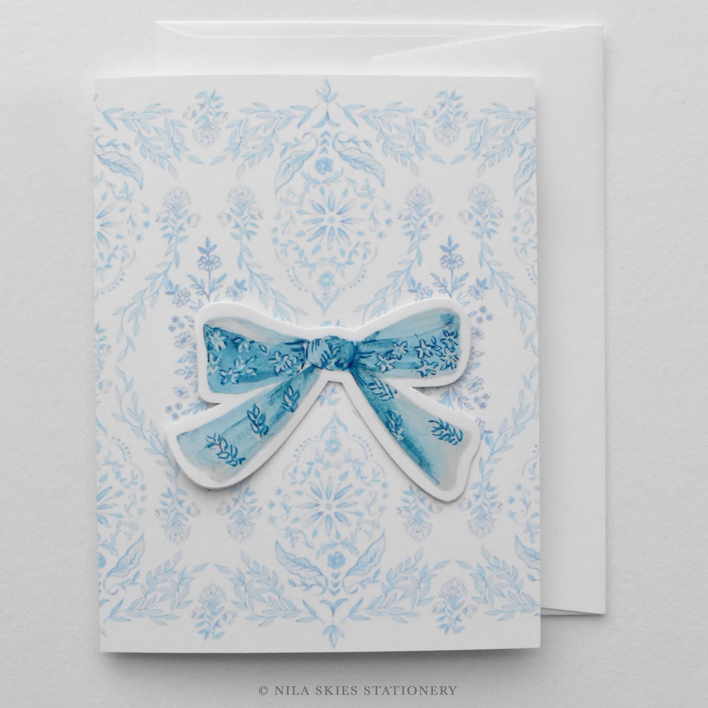 Blue and White Bow Sticker Card