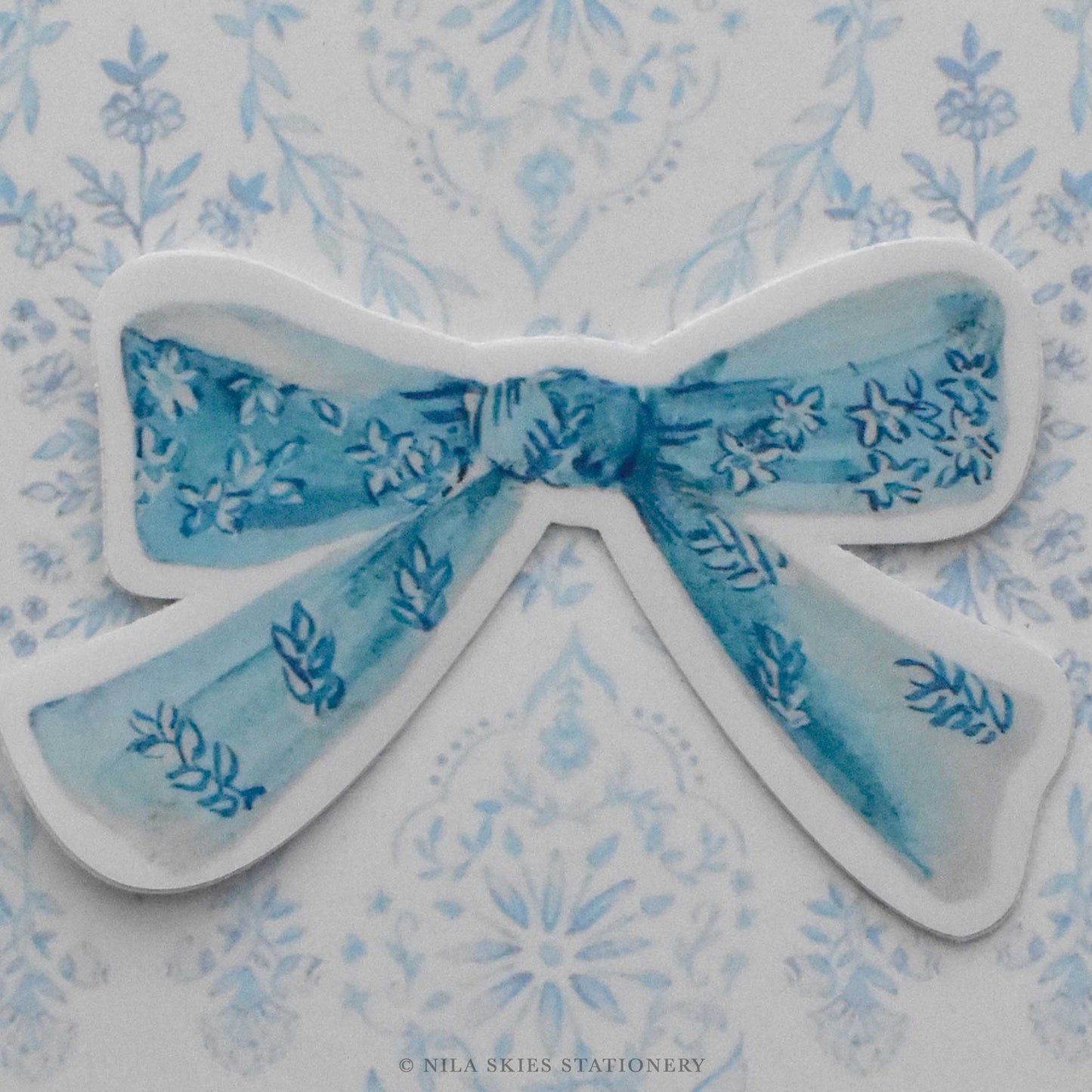 Blue and White Bow Sticker Card