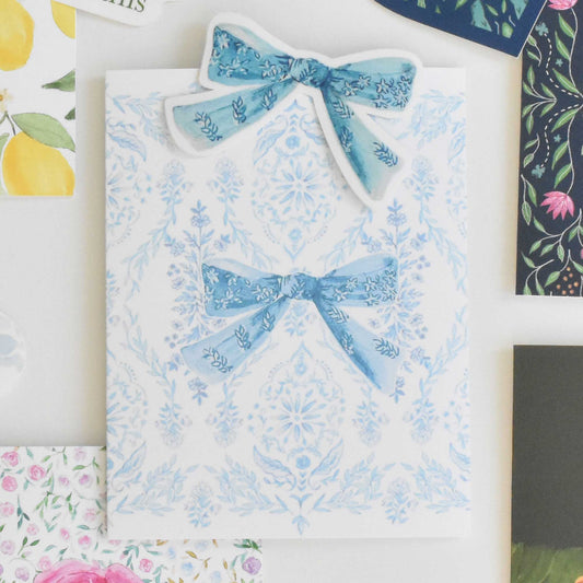 Blue and White Bow Sticker Card