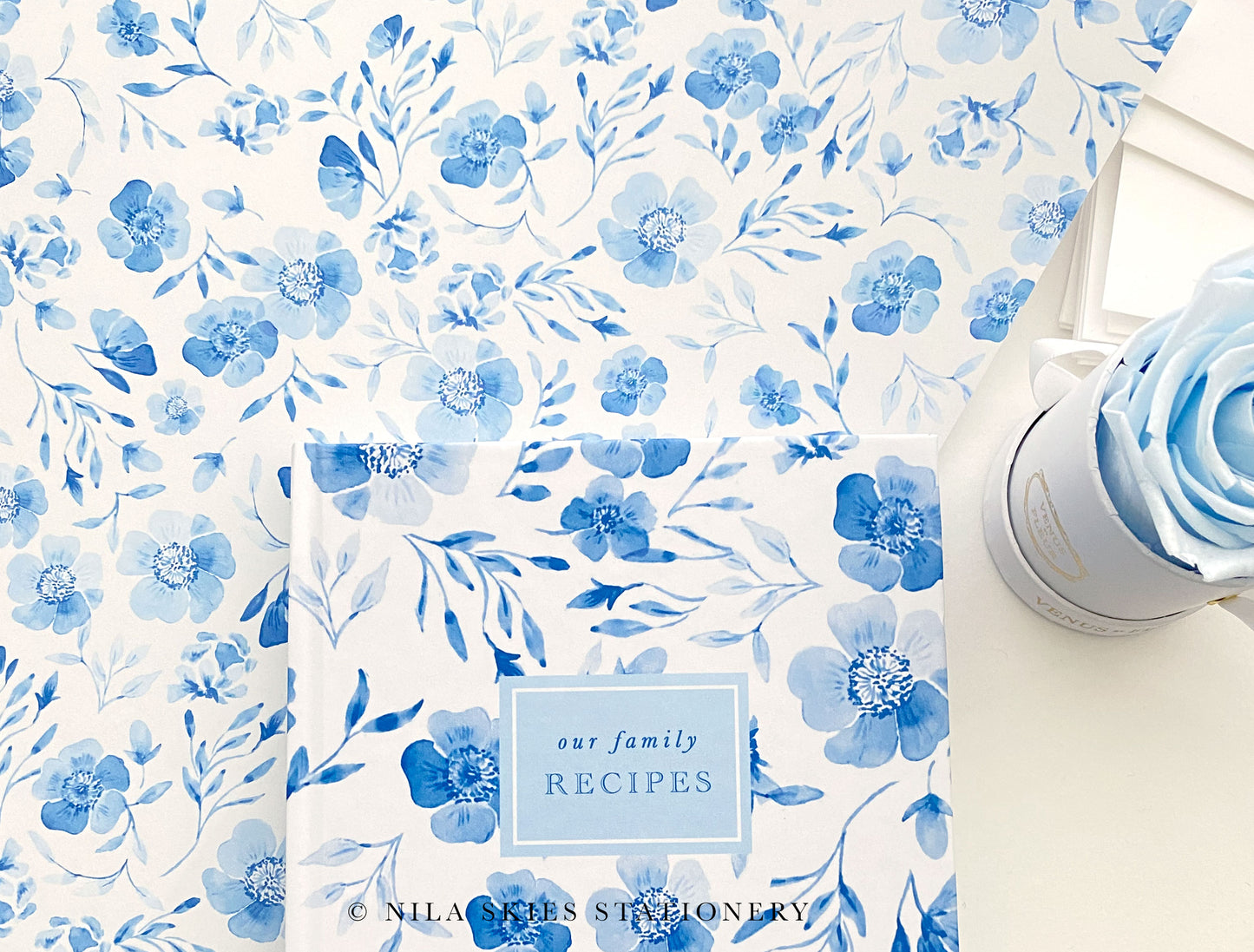 Navy Blue Floral Clouds Wrapping Paper
